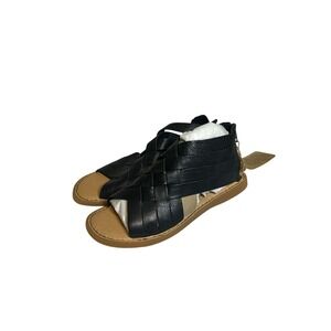 Born Iwa Black Leather Woven Cage Gladiator Sandals Back Zip Womens 6M BR0032903